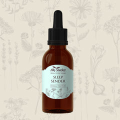 Sleep Sender on a cream background with soft mixed botanical illustrations