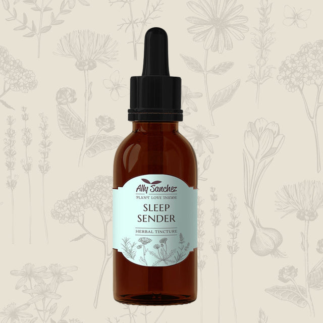Sleep Sender on a cream background with soft mixed botanical illustrations