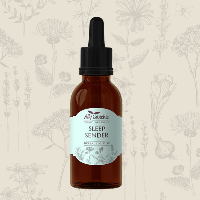 Sleep Sender on a cream background with soft mixed botanical illustrations