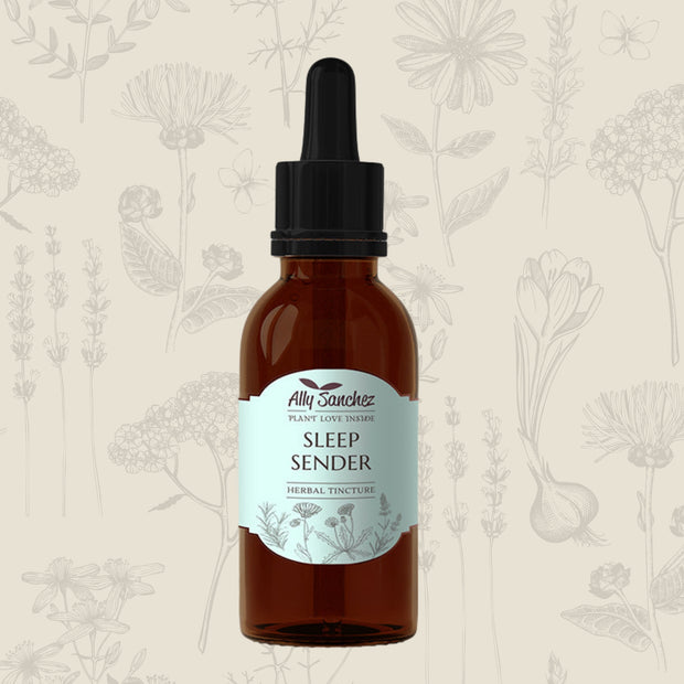 Sleep Sender on a cream background with soft mixed botanical illustrations